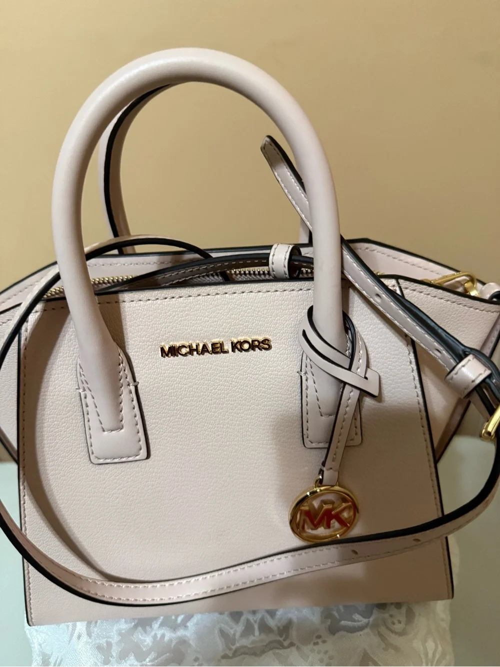 Michael Kors Cream Satchel with Gold-Tone Logo Charm